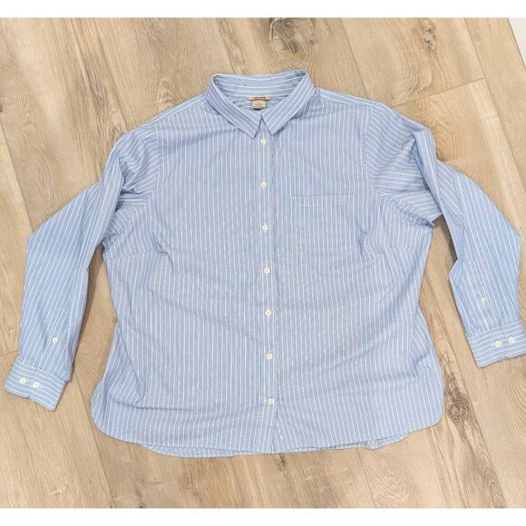 Duluth Trading Co Tops - Duluth Trading Wrinklefighter Button-Down Shirt Women's 1X Blue White Pinstripe